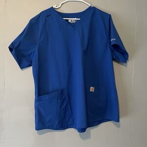 Carhartt Women's 2XL Scrub Top Blue Modern Fit Multiple Pockets